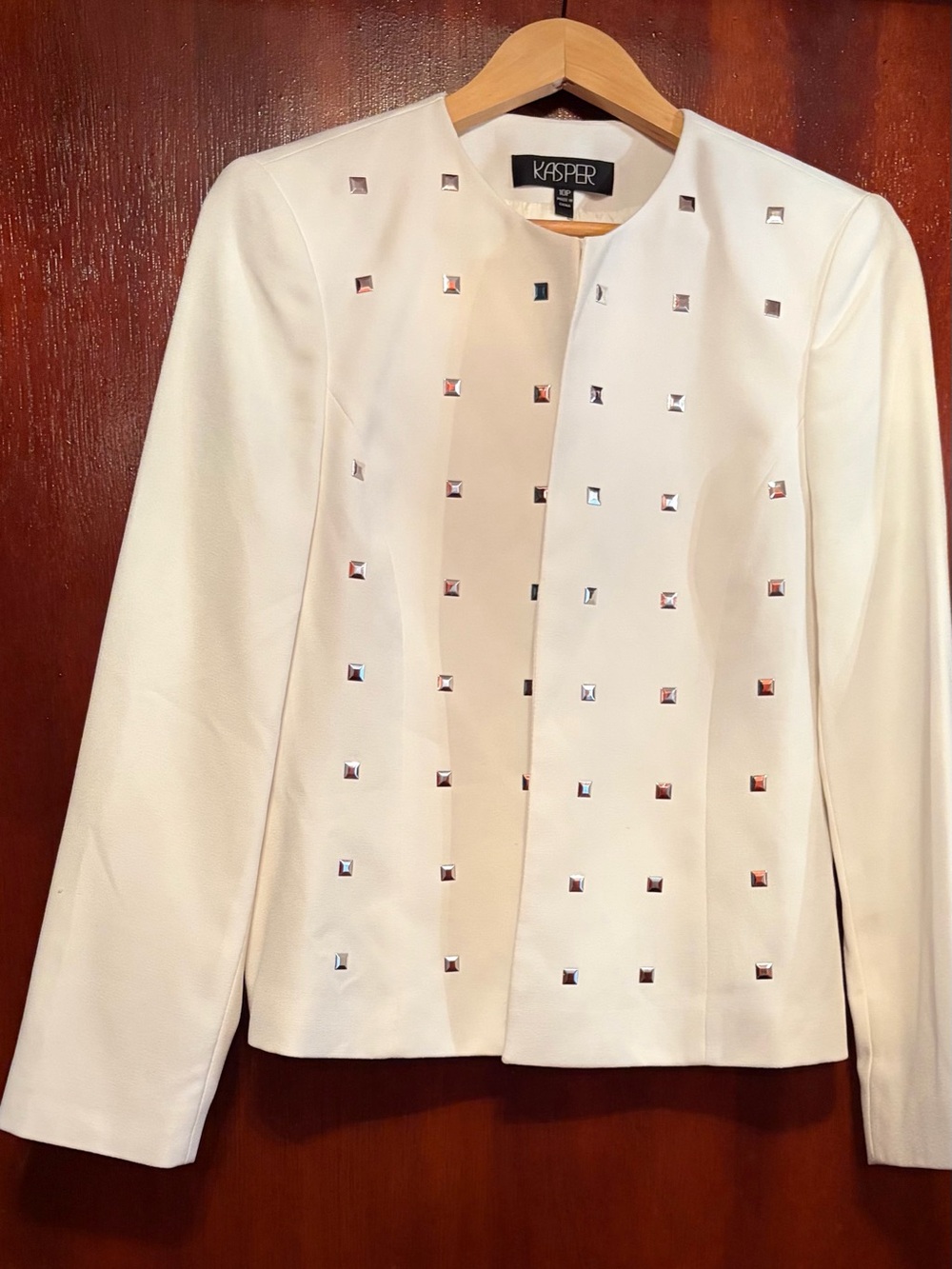 Kasper Cream Open-Front Blazer with Square Stud Details